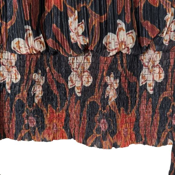 Joie Ruffled Crewneck Sheer Long Sleeve Blouse Smocked Dark Floral Print, Medium - Picture 4 of 7